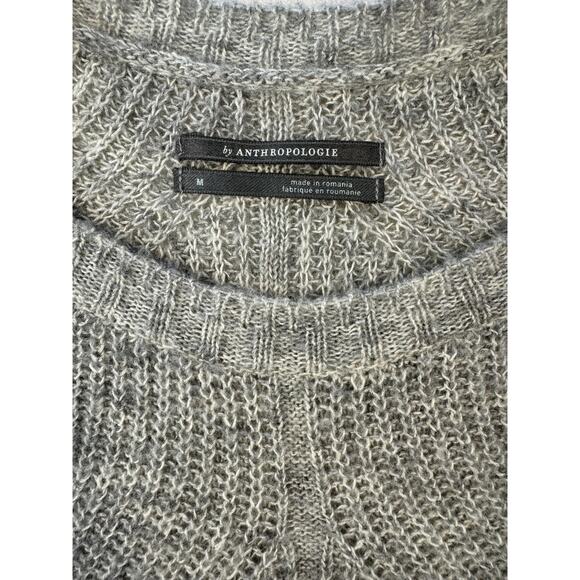 Anthropologie Keely Gray Cable Knit Relaxed Crop CottonWool Blend Sweater Medium - Picture 5 of 8